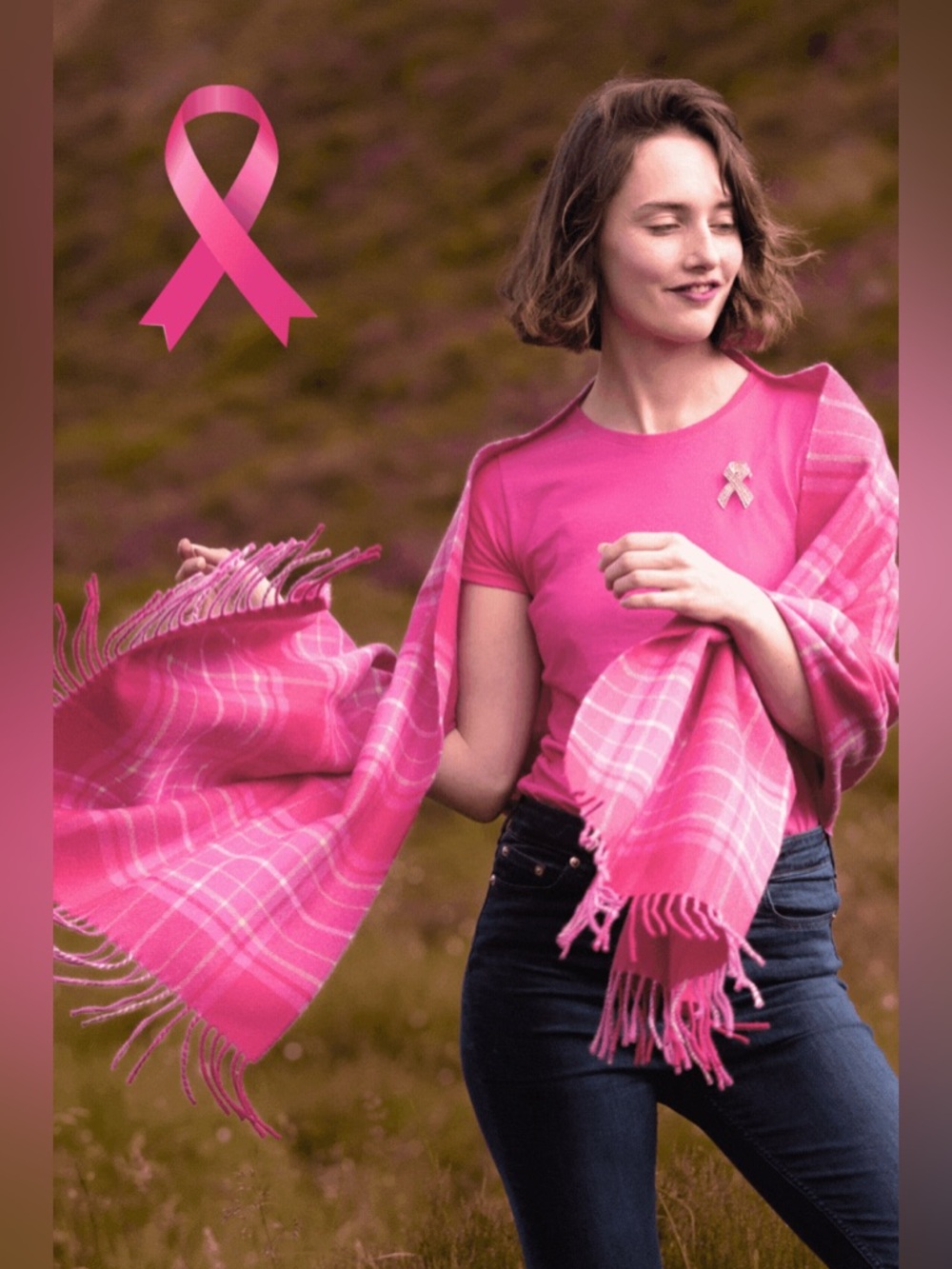 Great Scotland Luxury Oversized Scarf (Curaidh The Official Pink Ribbon Tartan)